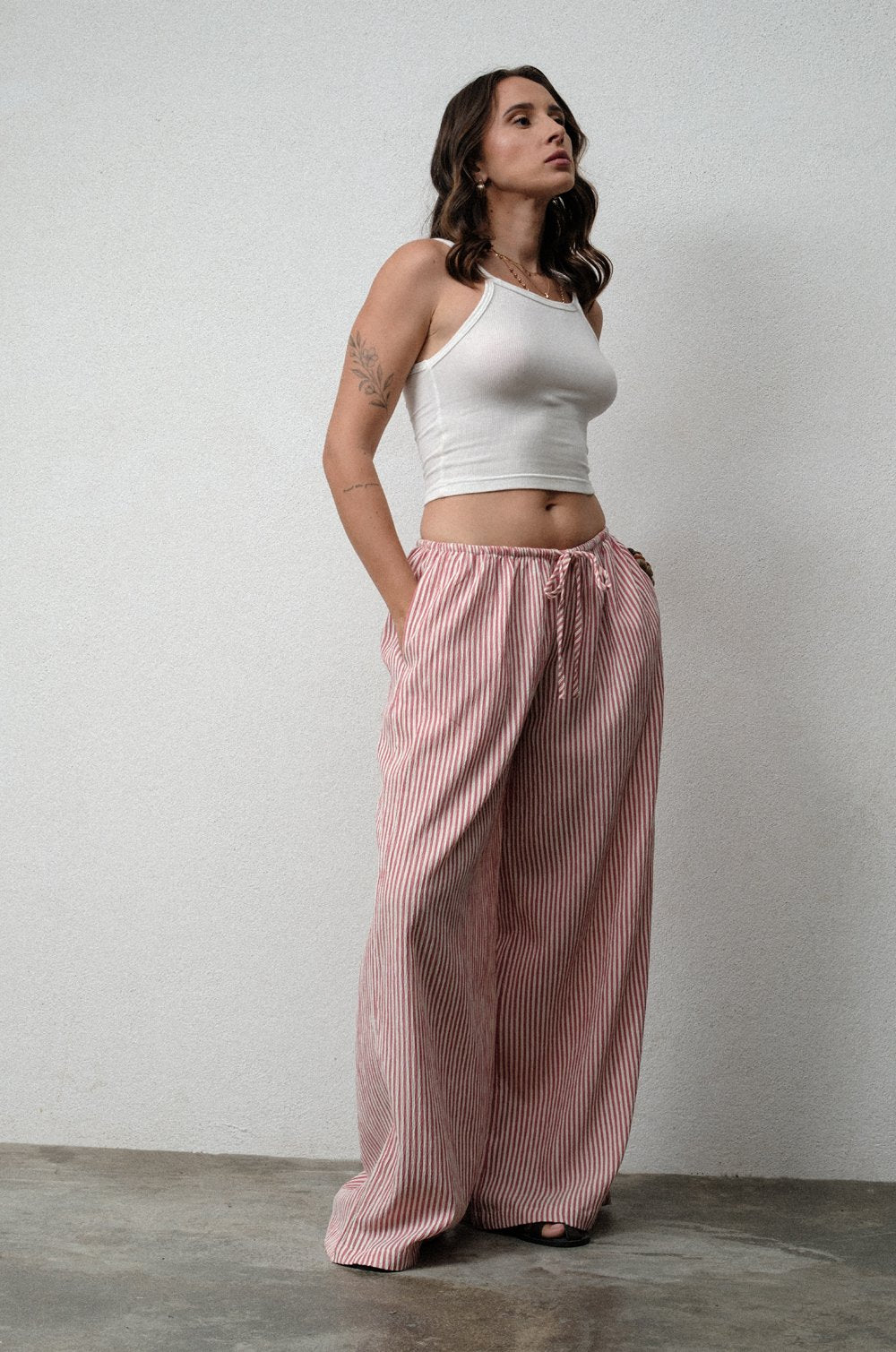 RISE LINEN PANT - RED STRIPE