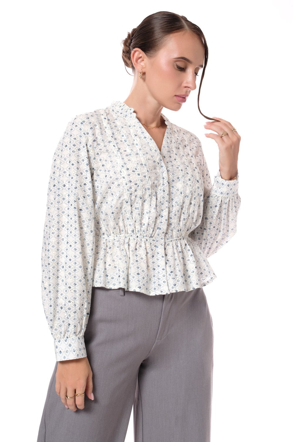 LONG-SLEEVE PEPLUM BLOUSE