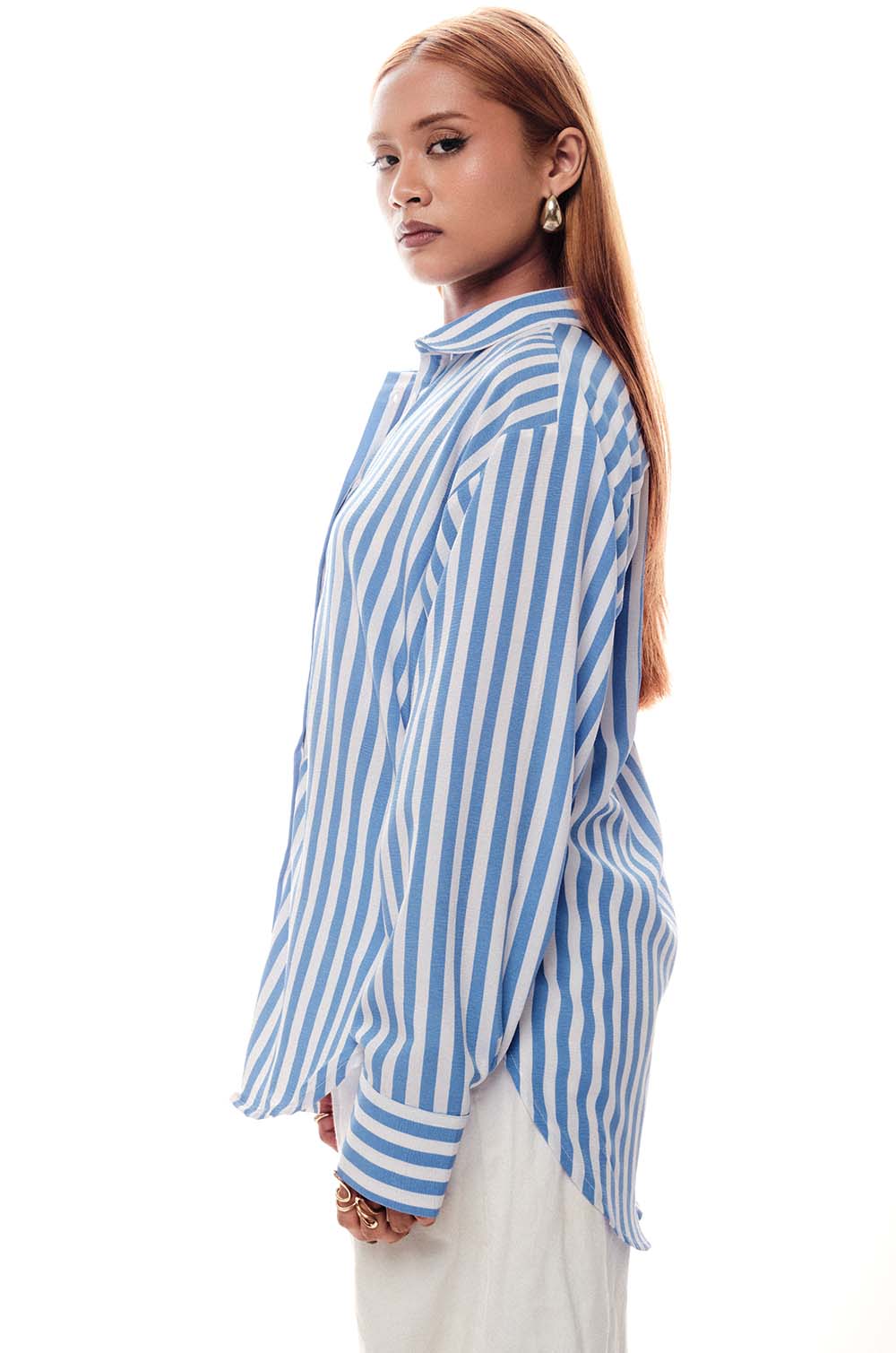 Striped Oversized Shirt-Blue