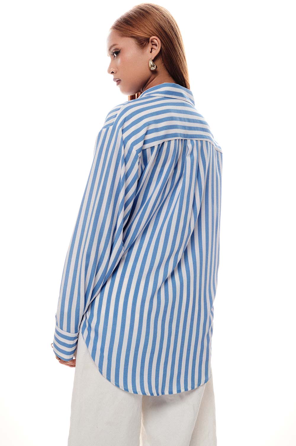 Striped Oversized Shirt-Blue