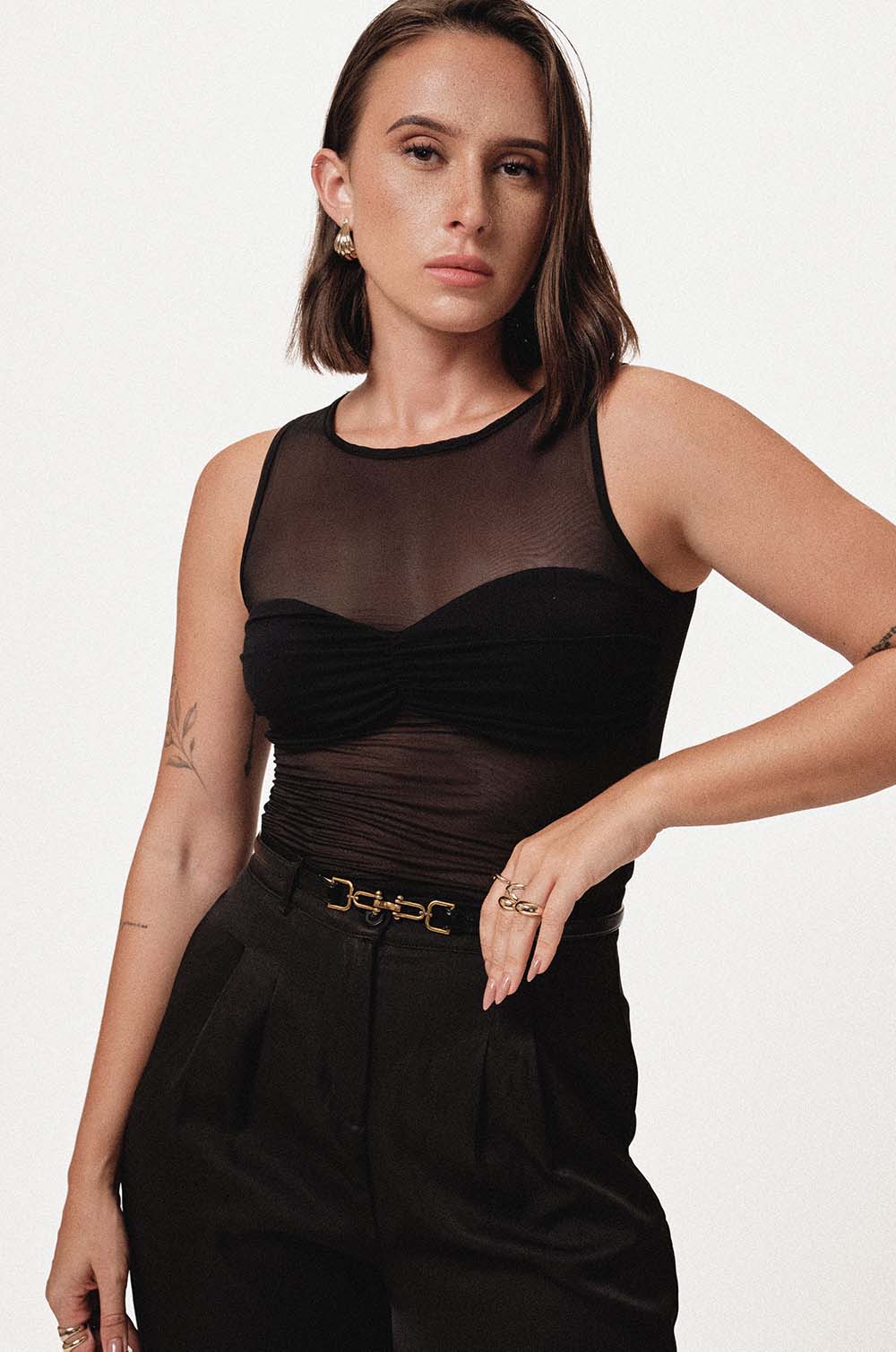 MESH SLEEVELESS TOP - BLACK