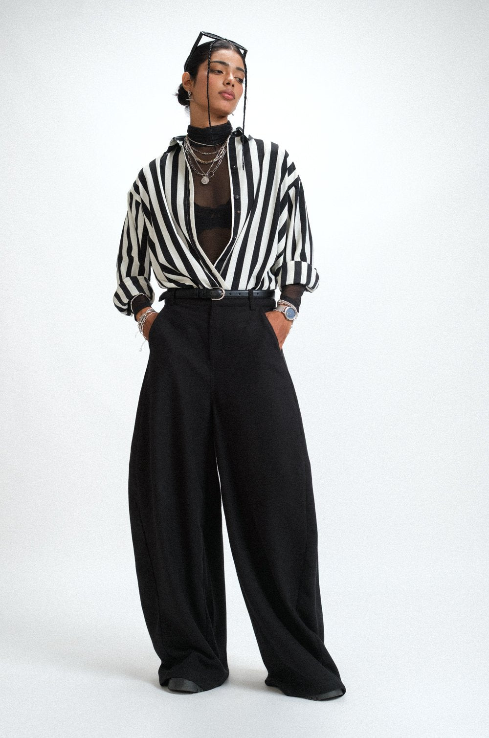 STRIPED OVERSIZED SHIRT - BLACK