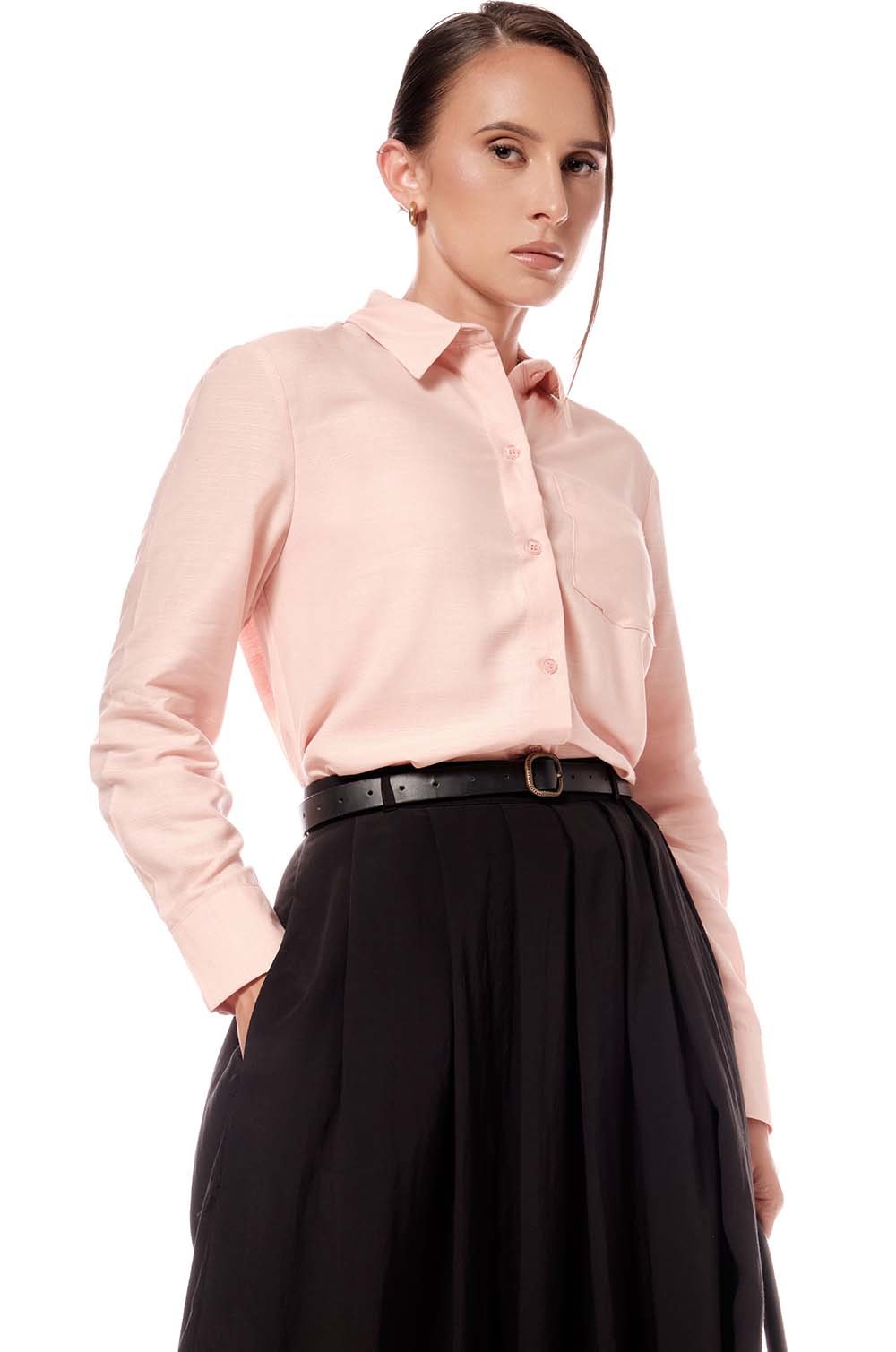 SINGLE POCKET LONG SLEEVE SHIRT - PEACH