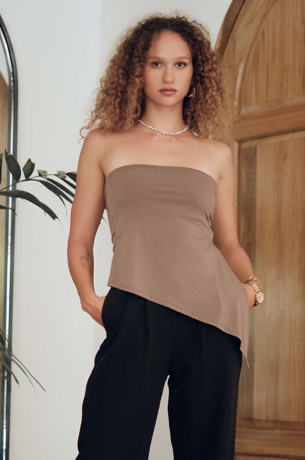 Side Slit Tube Top- Khaki