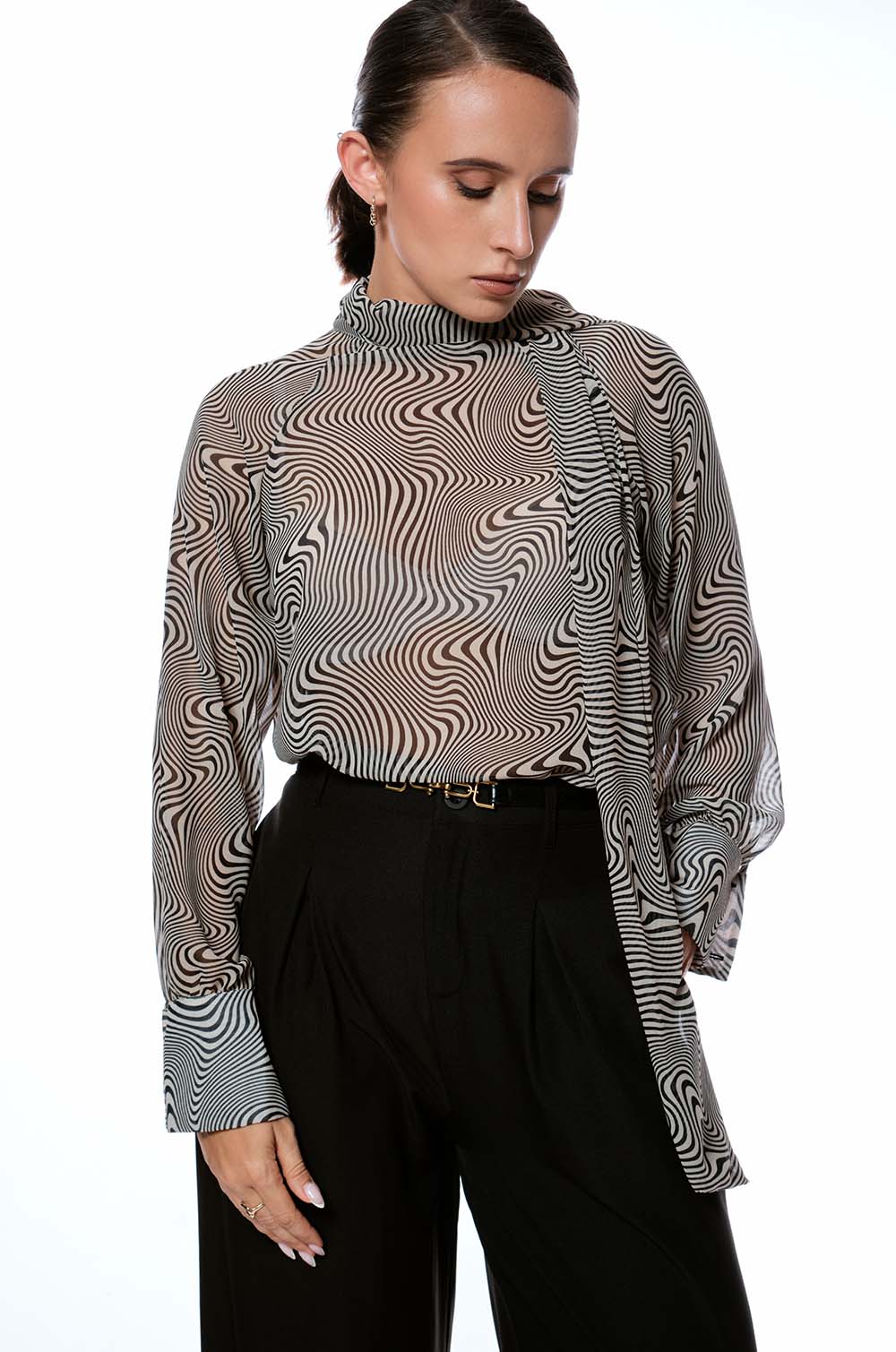 SHAWL DETAILED TOP - BLACK PRINTED
