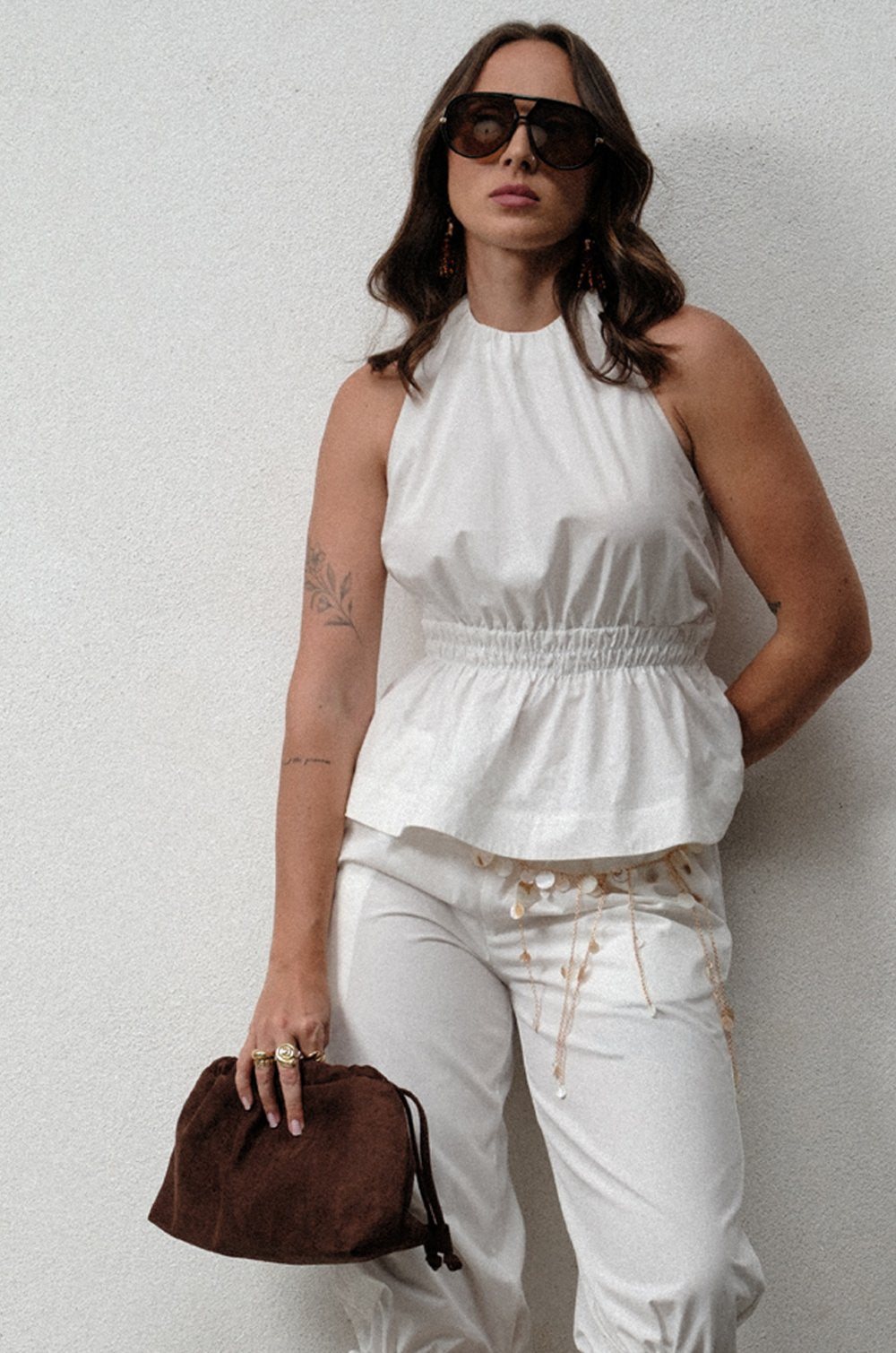 SMOCKED HALTER NECK TOP - WHITE
