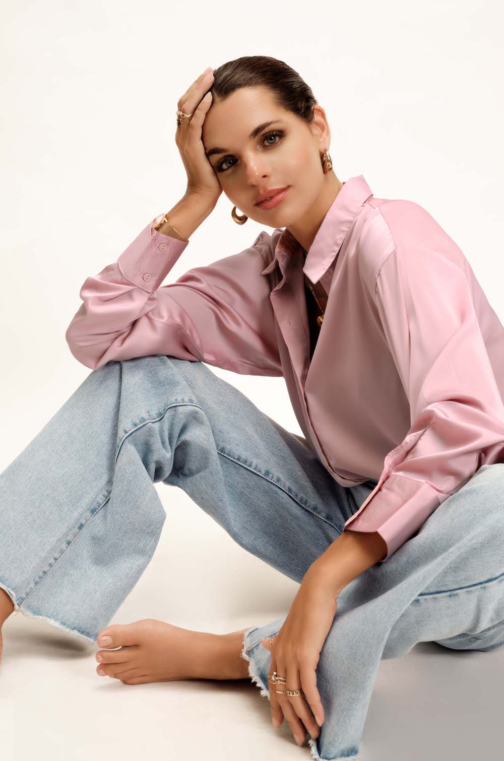 Satin Oversized Shirt - Pink