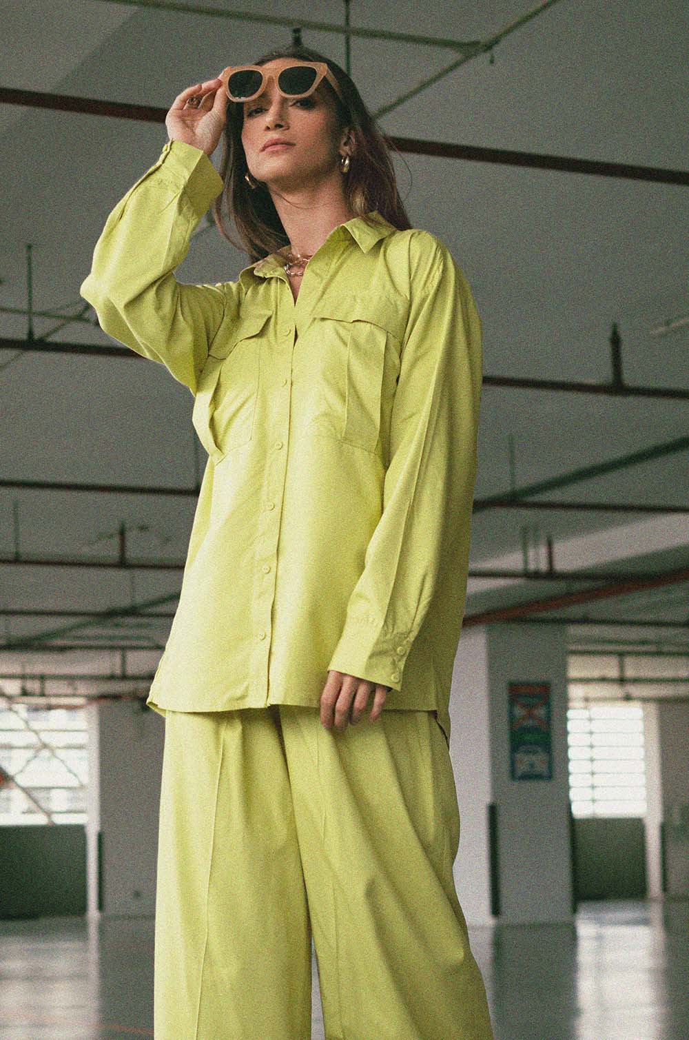 Double Pocket Oversized Shirt- Lime