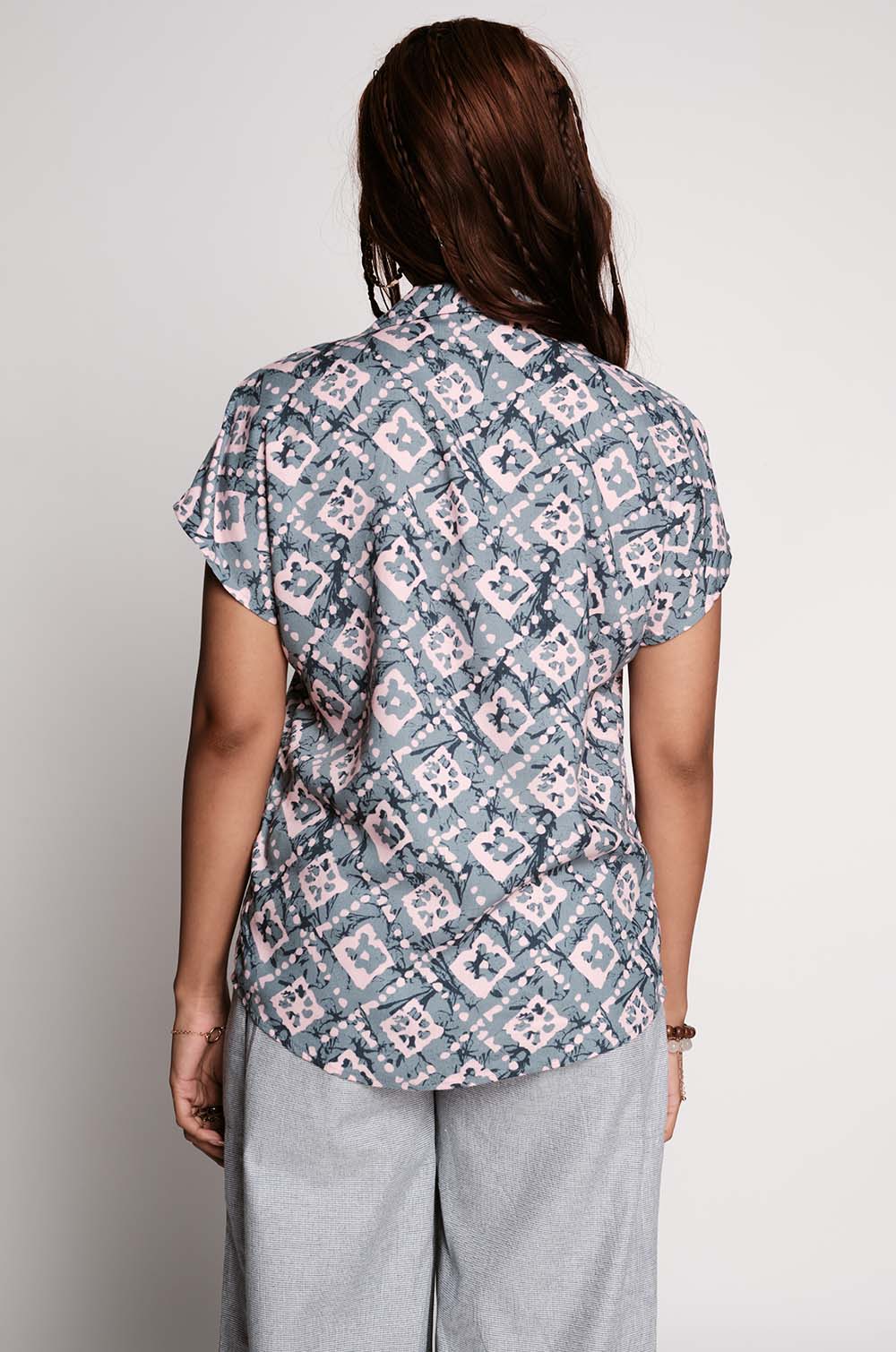 Extended Shoulder Printed Top - Blue