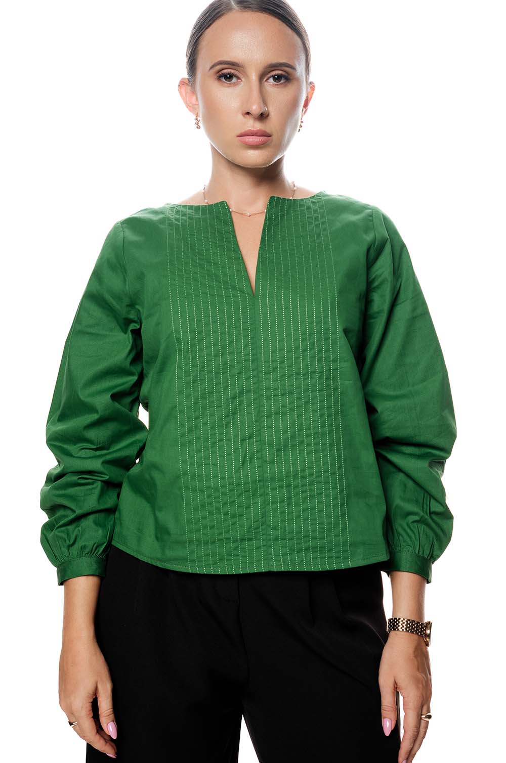 LINE EMBROIDED TOP - GREEN