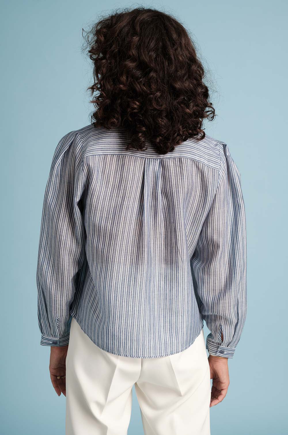 Pleated Sleeve Striped Top