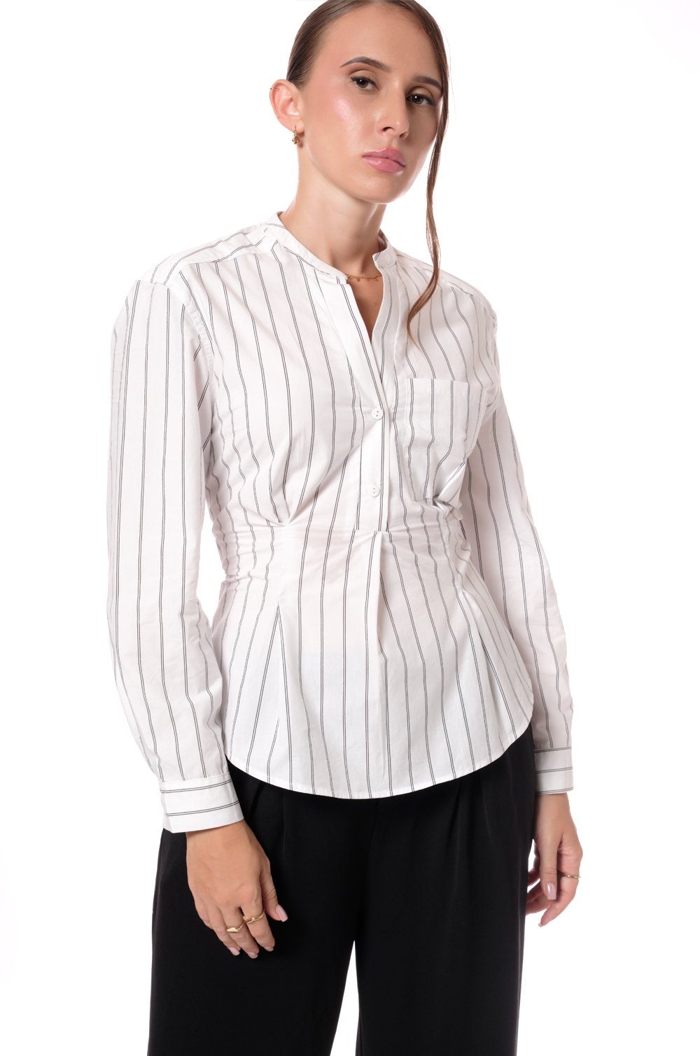 V - NECK LONG SLEEVE SHIRT - WHITE