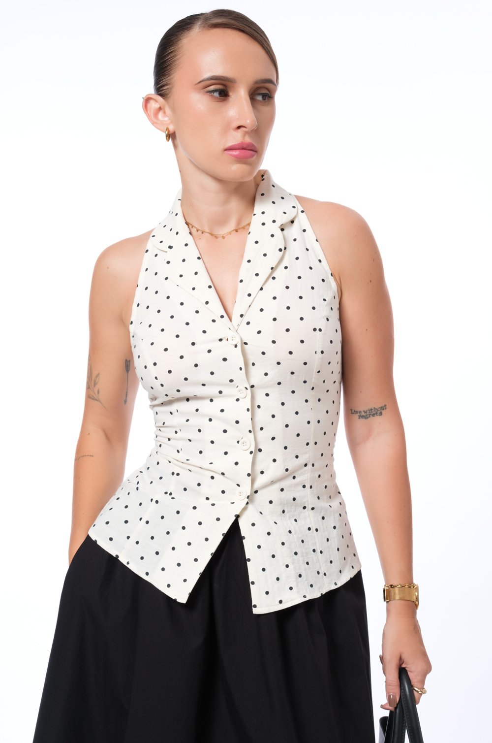 CINCHED WAIST SLEEVELESS TOP - OFF WHITE
