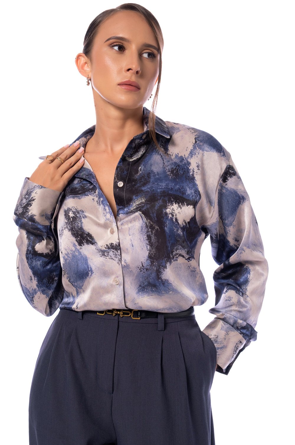 PRINTED OVERSIZED SHIRT - BLUE PRINTED