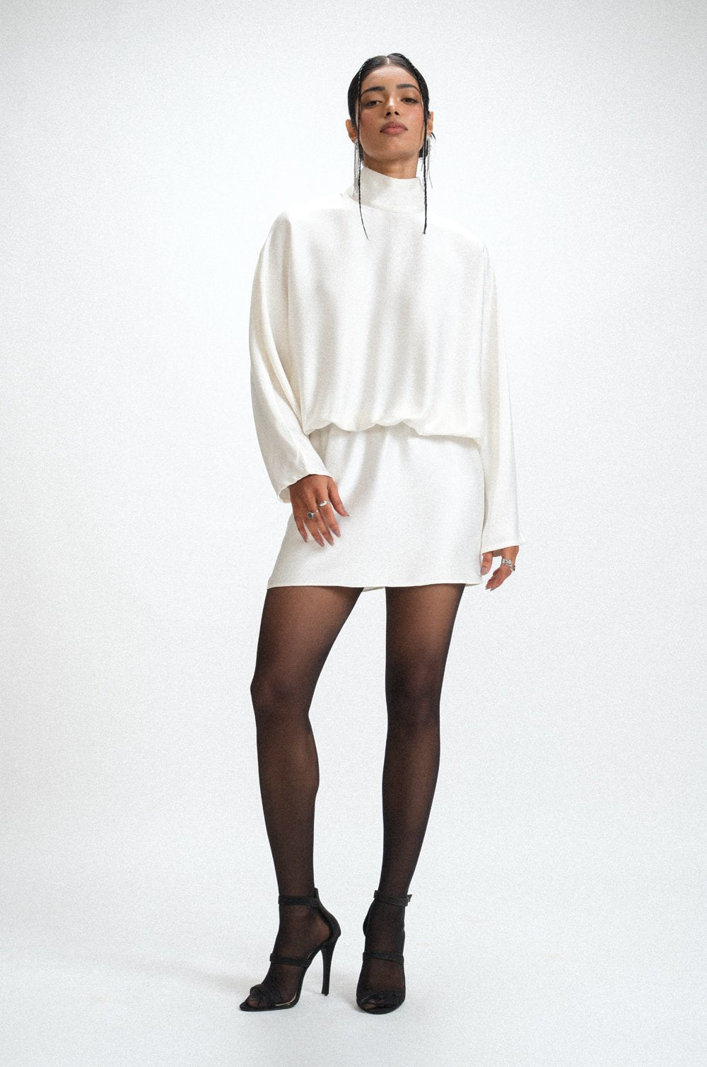 HIGH NECK SATIN DRESS