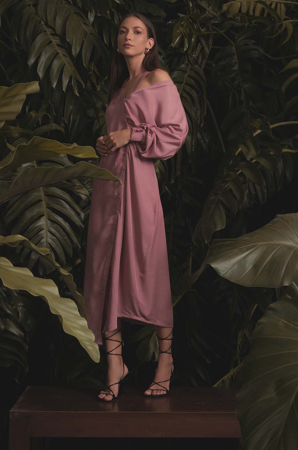Slipped Shoulder Shirt Dress