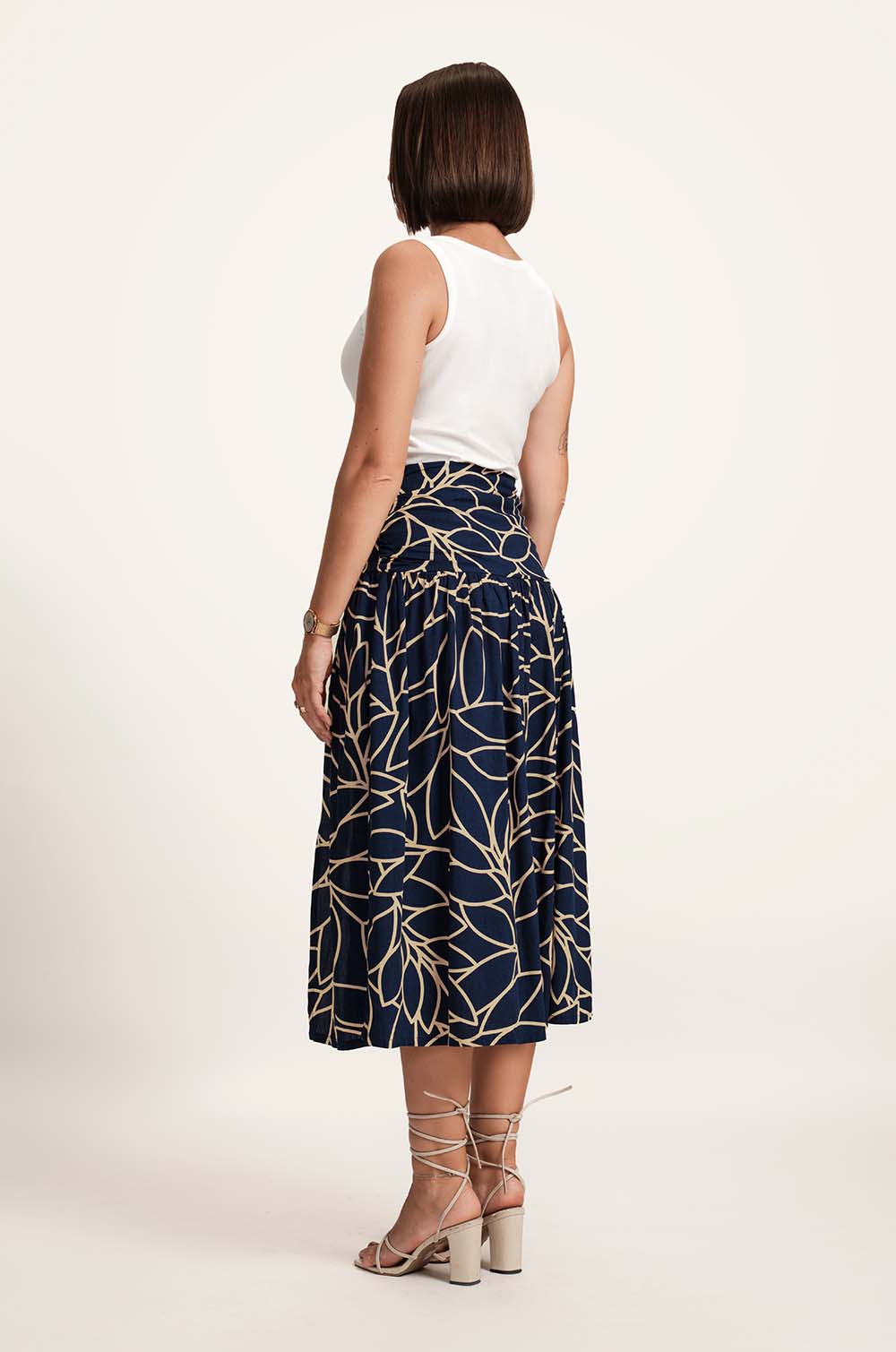 High Slit Skirt - BLUE PRINTED