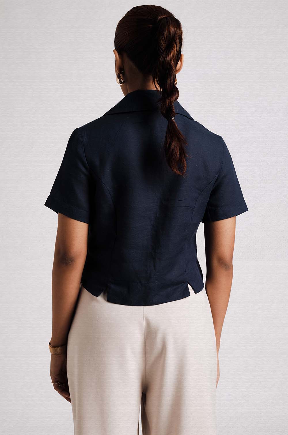 Slit Detailed Shirt- Navy