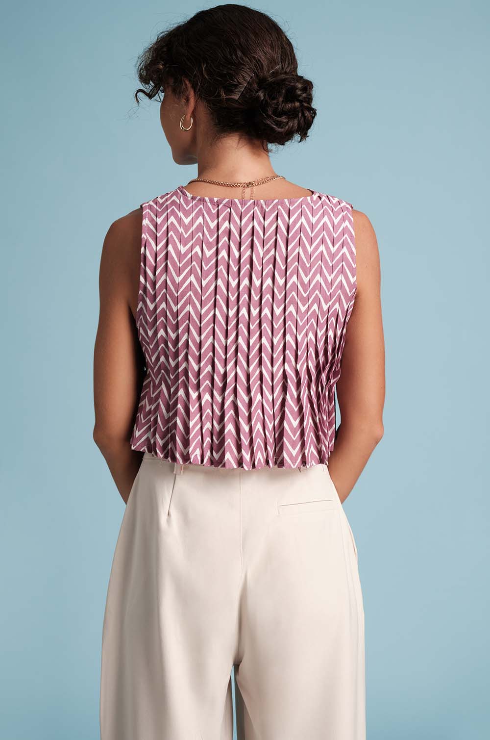 Pin Tuck Flouncy Top-Printed