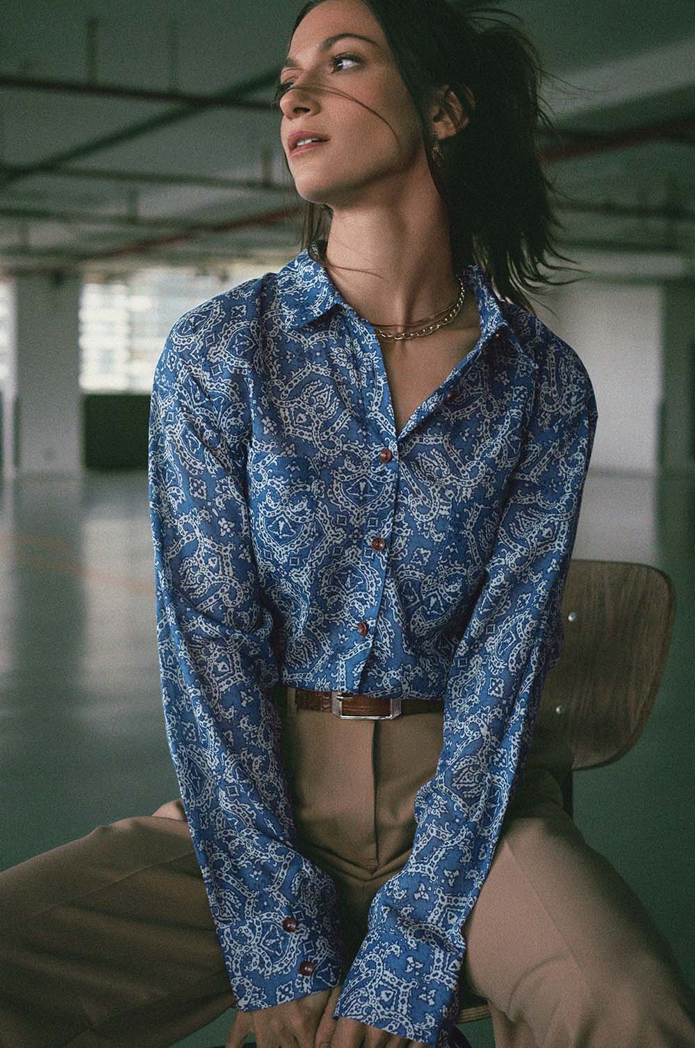 Blue Printed Oversized Shirt