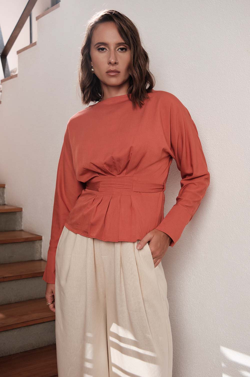 FRONT PLEATED TOP - ORANGE