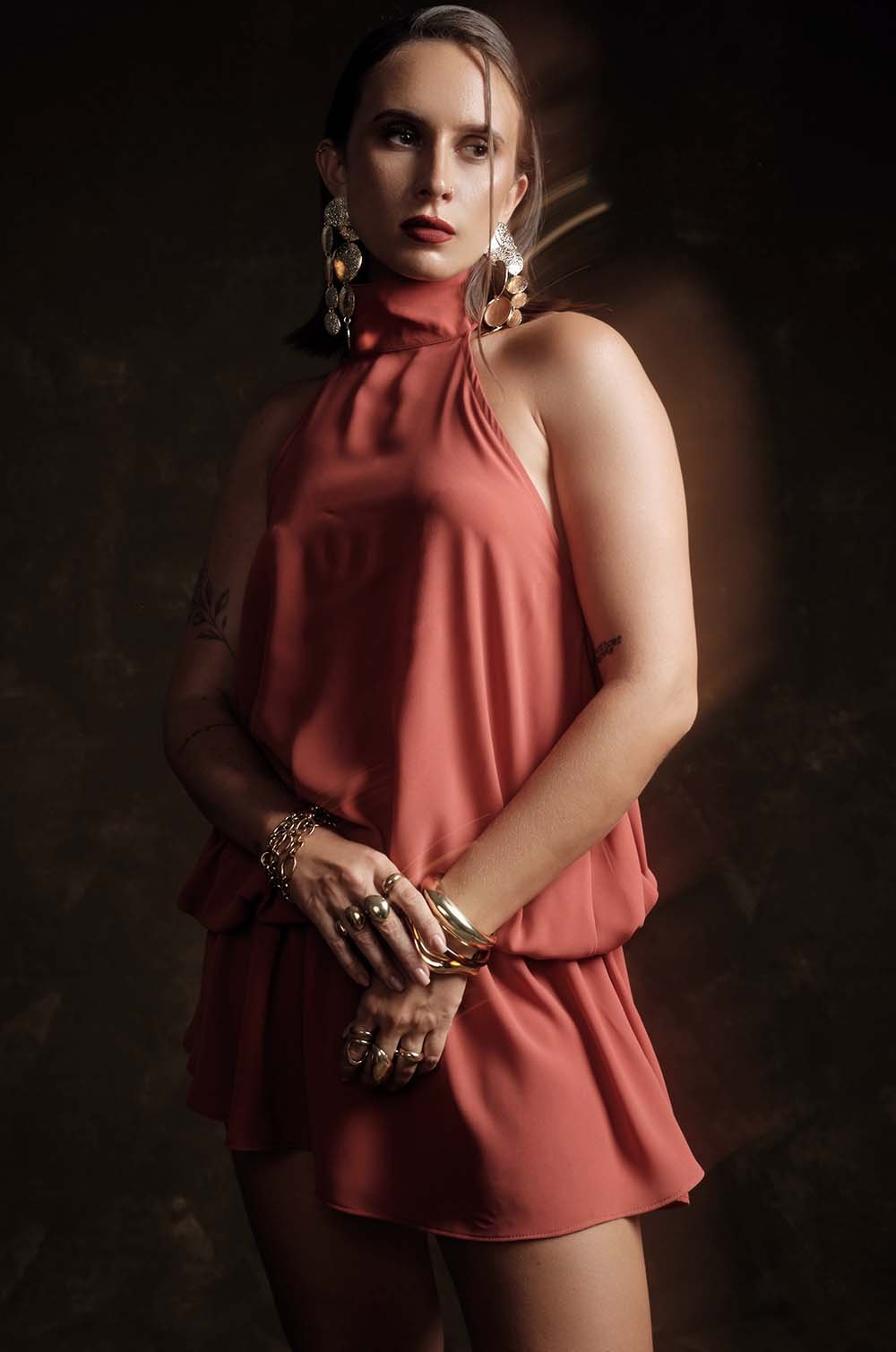 HALTER NECK FLOUNCY DRESS - ORANGE