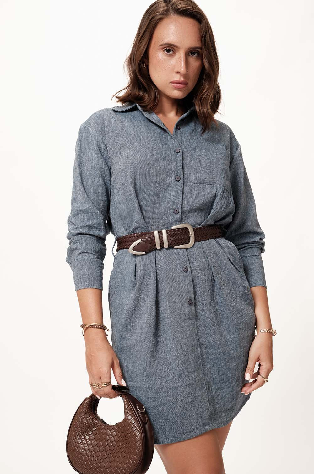 CHAMBRAY SHIRT DRESS