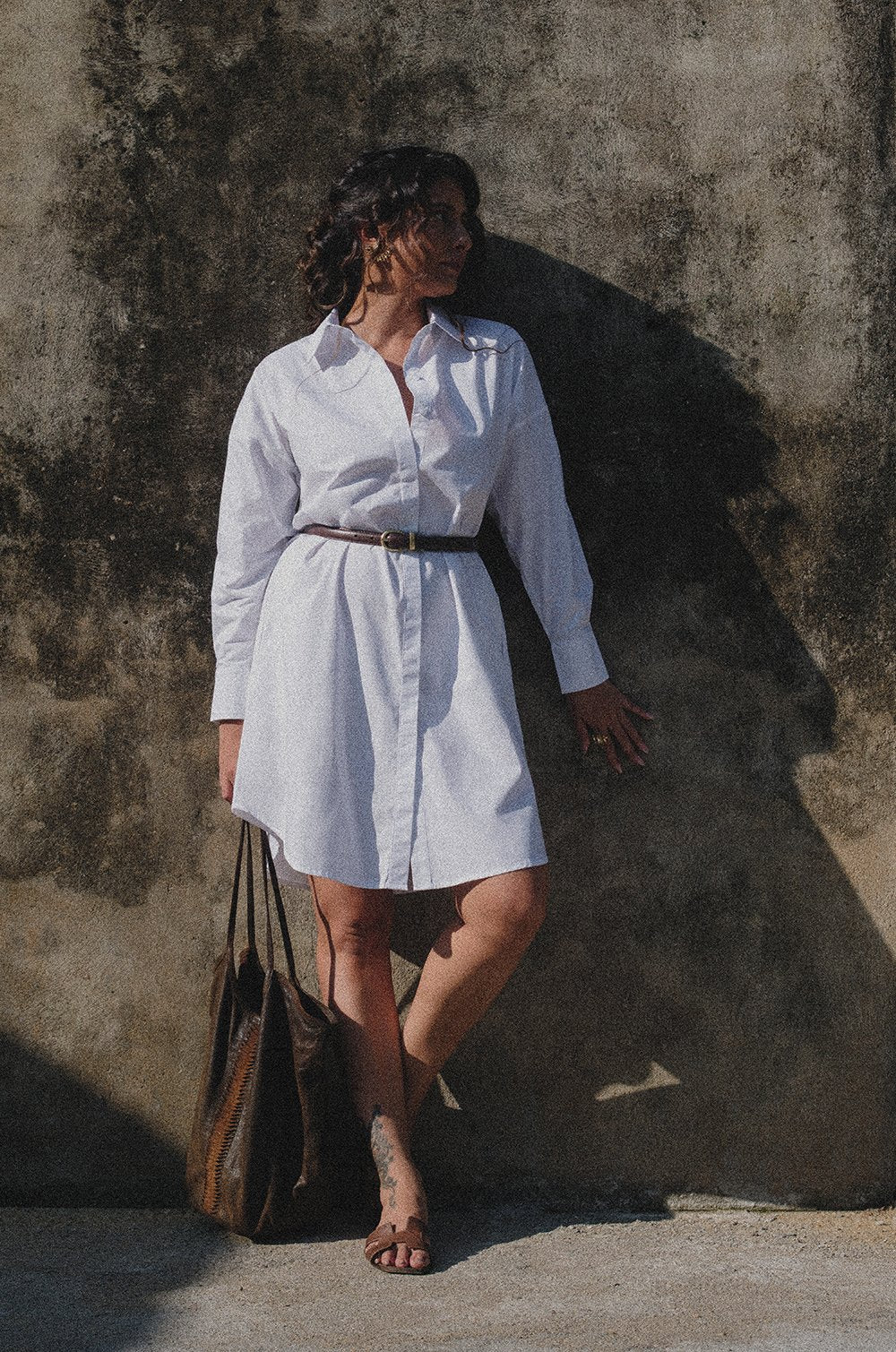STRUCTURED MINI SHIRT DRESS - WHITE
