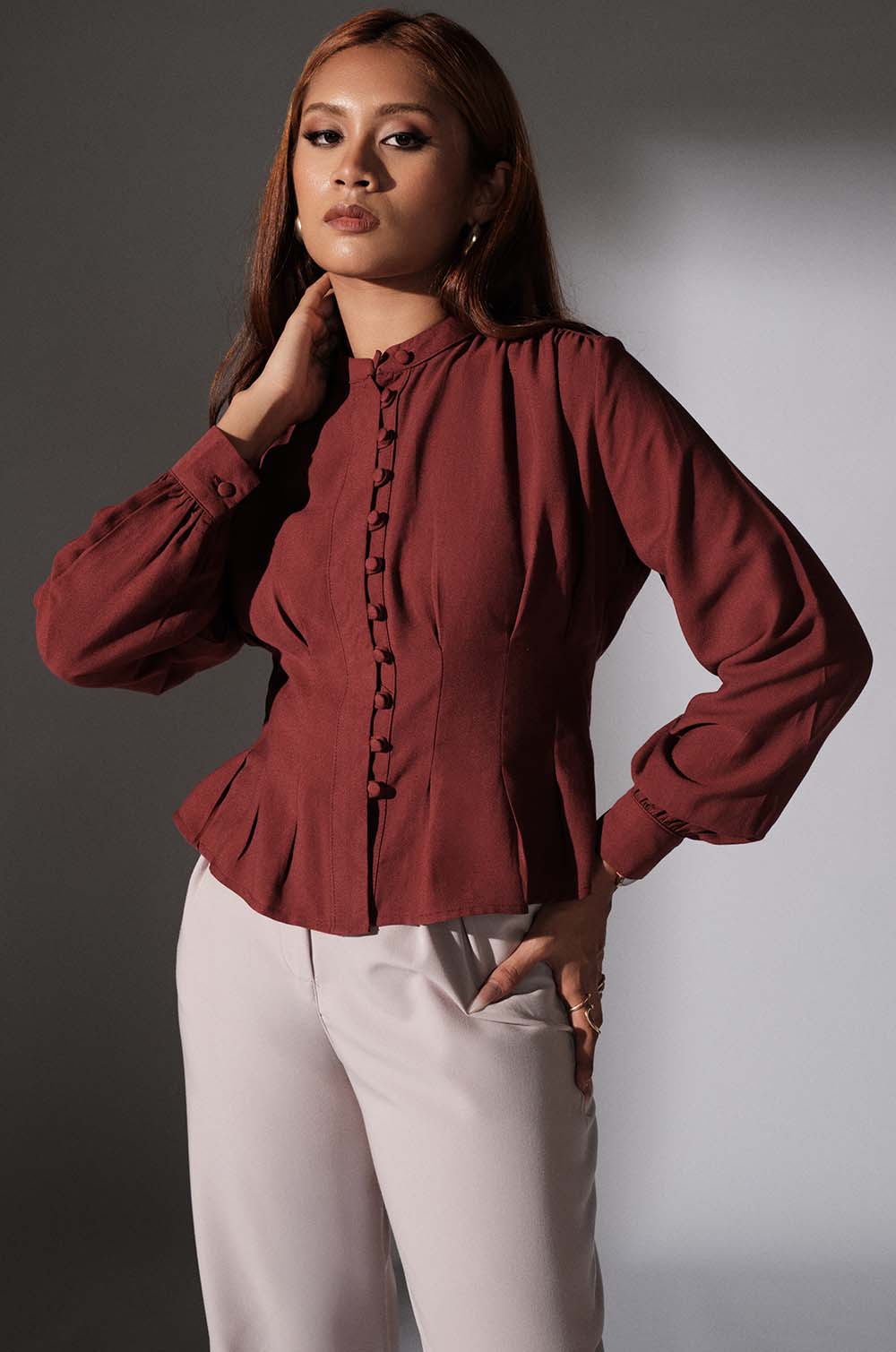 Waist Accentuated Top - Maroon