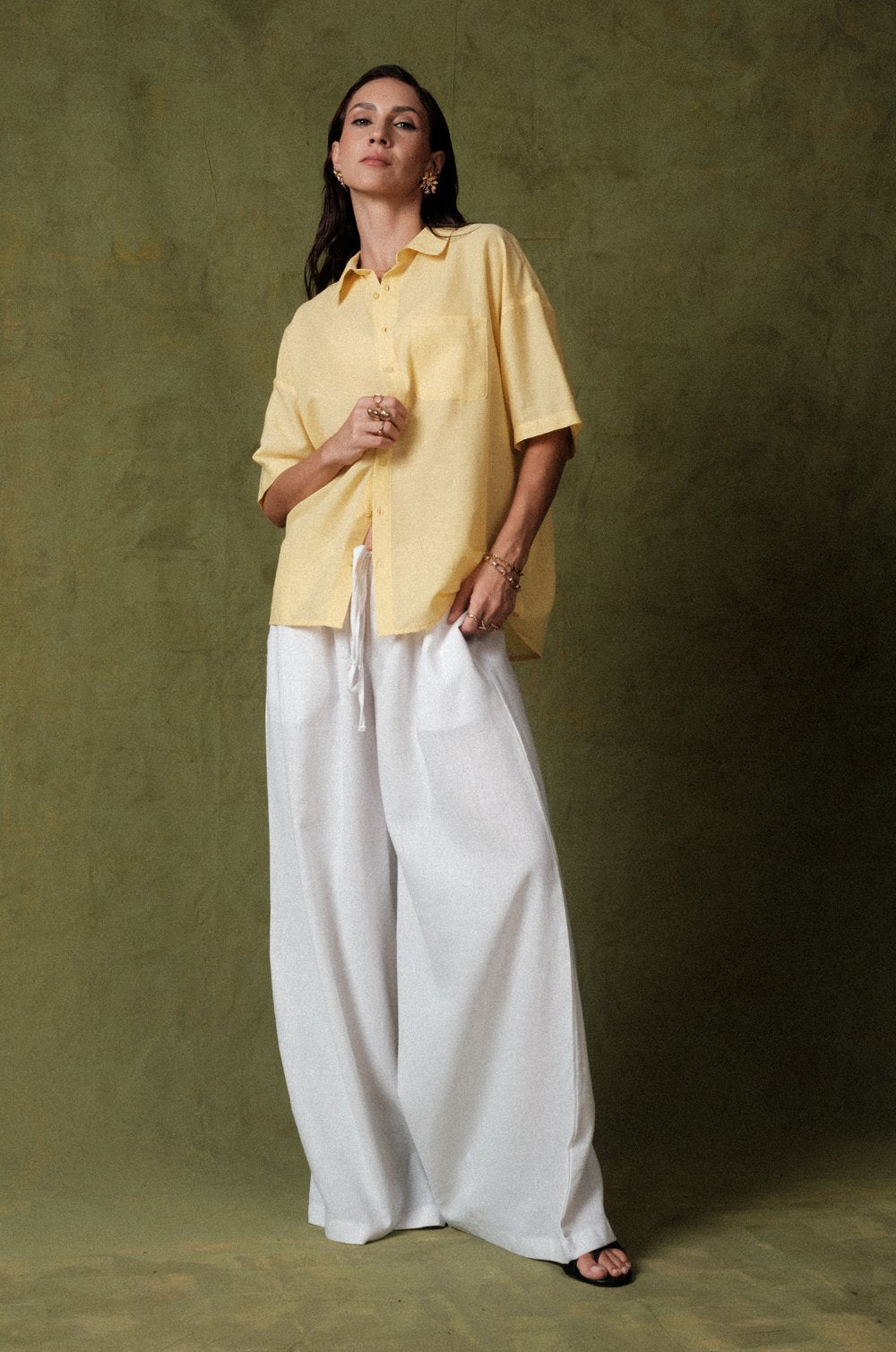 SHORT SLEEVE OVERSIZED SHIRT - YELLOW