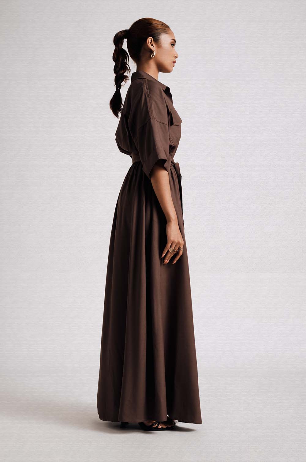 Double Pocket Maxi Dress - Brown