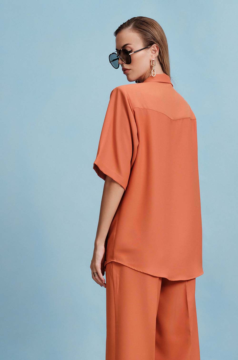 Multi Pocket Structured Shirt -Orange