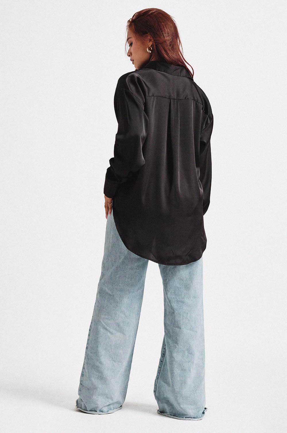 Satin Oversized Shirt-Black