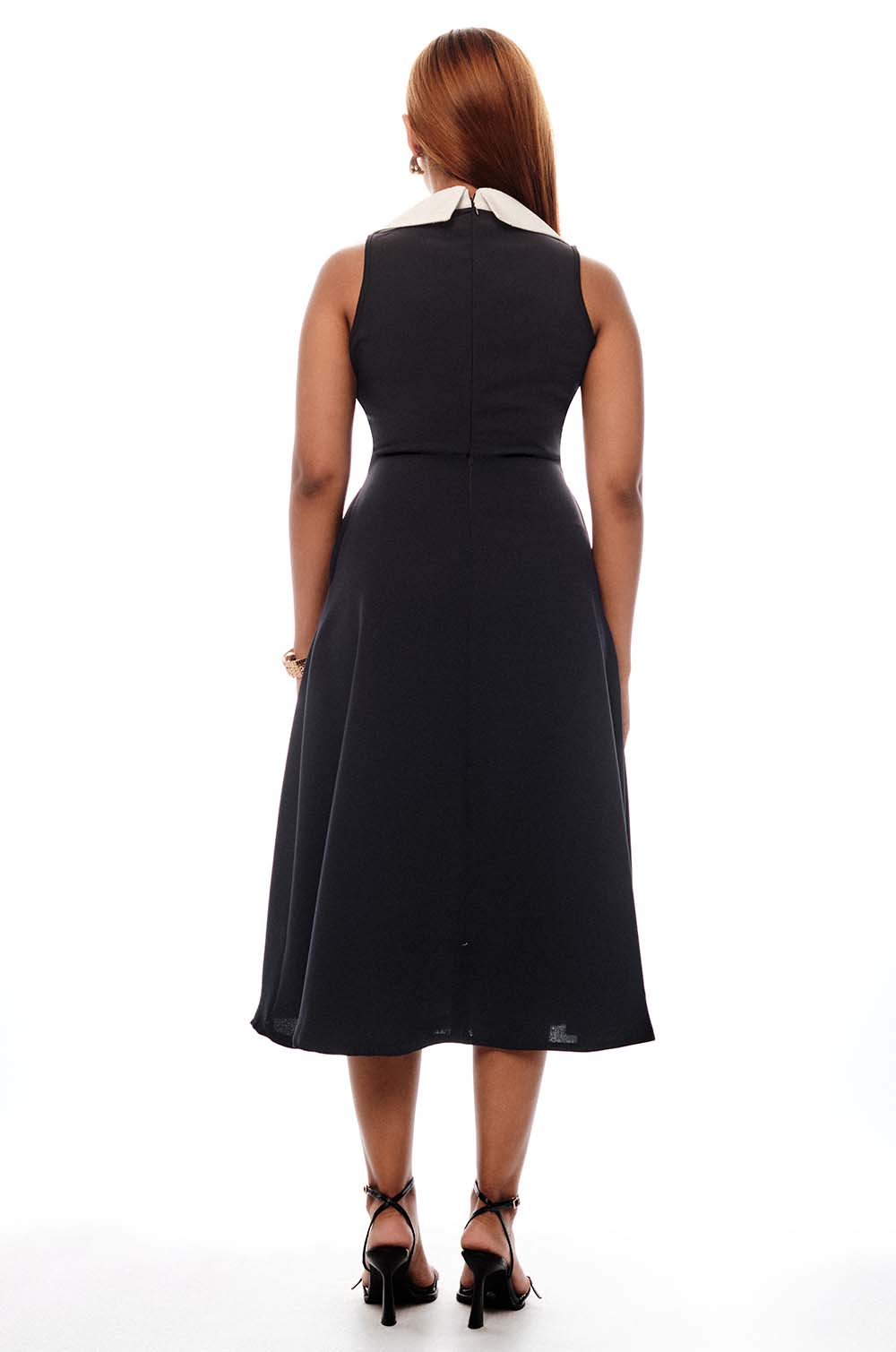 Contrast Lapel Midi Dress