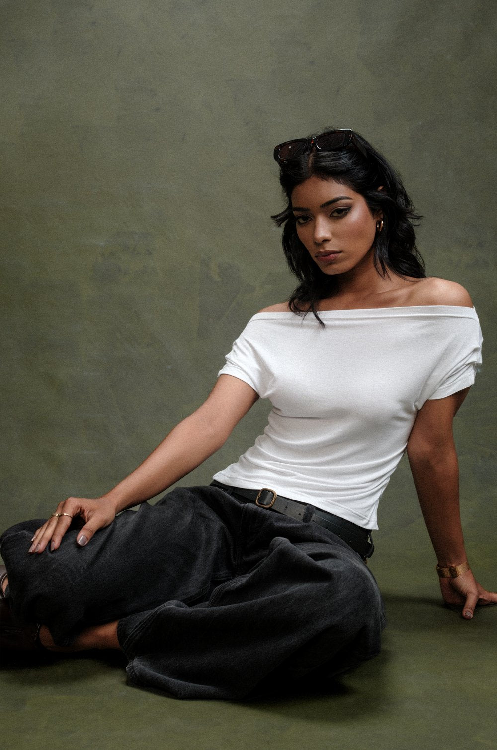 GATHERED OFF-SHOULDER TOP