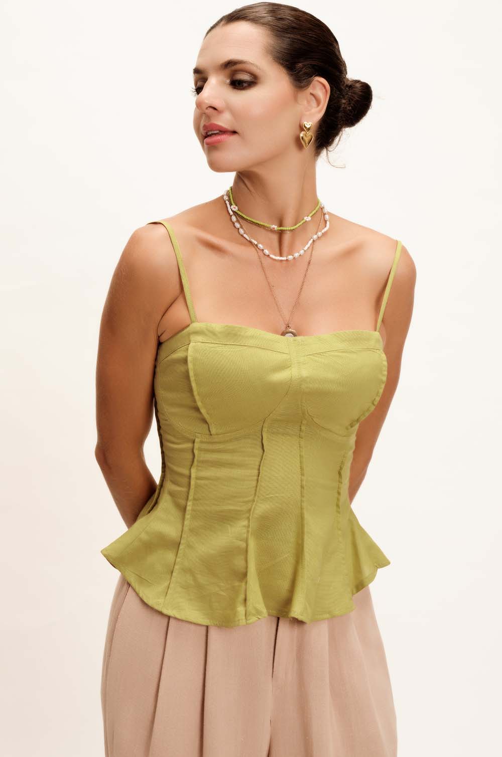 Seam Detailed Corset Top - Green