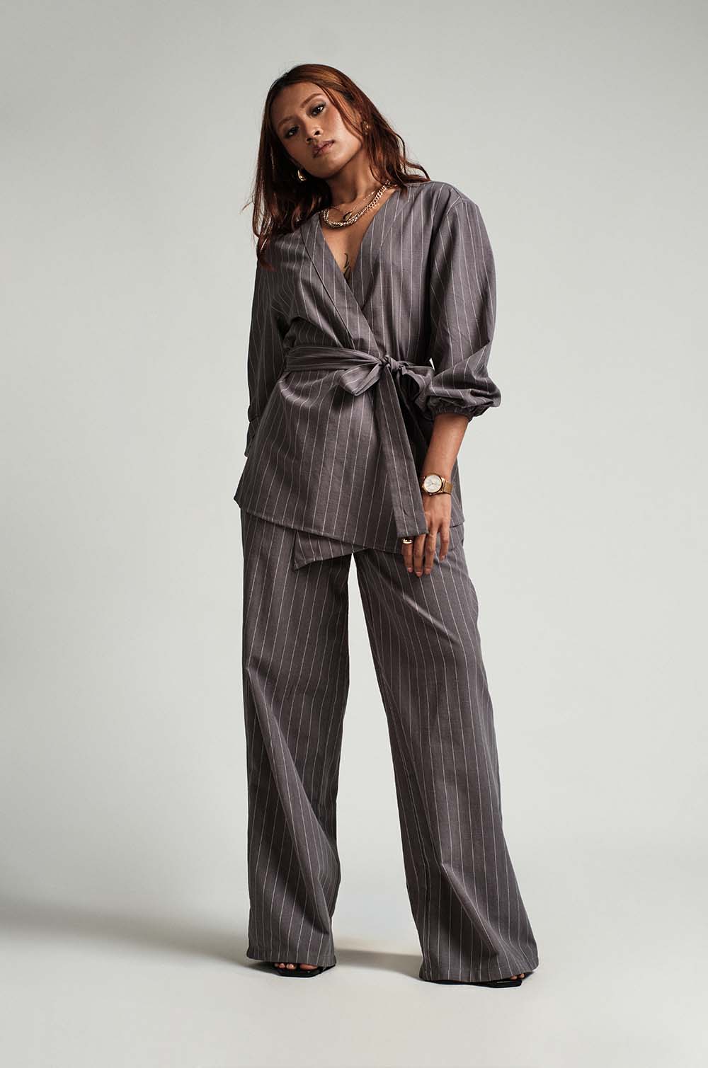 Pinstriped Pants - Dark Grey