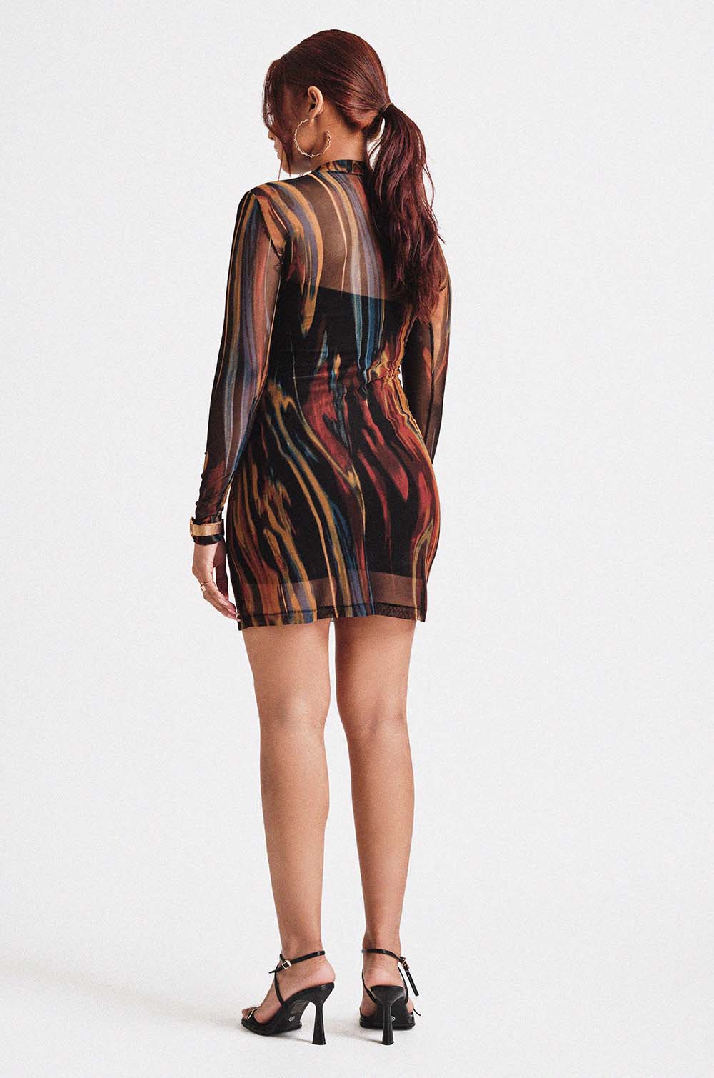 Printed Mesh Dress With Inner Bodysuit