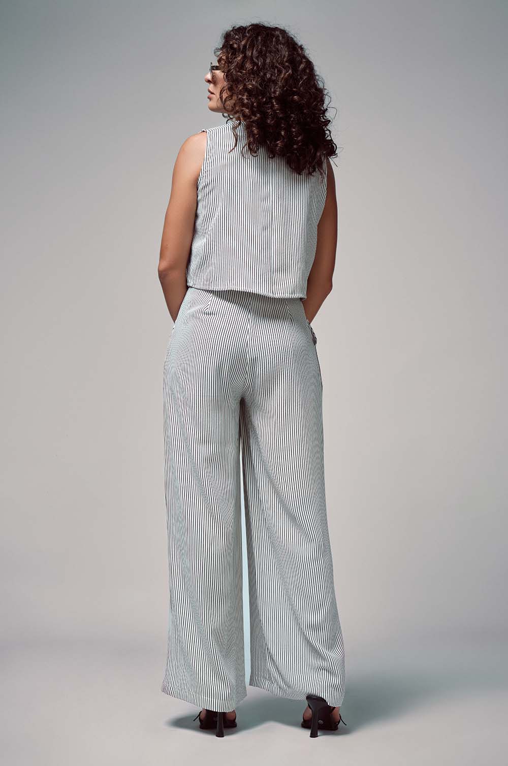 Striped Pleated Pant White