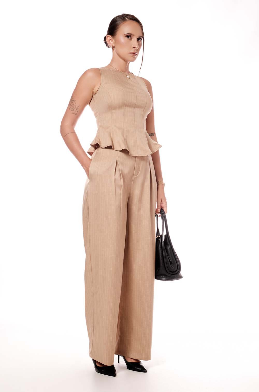 PIN STRIPED TAILORED PANT - BEIGE