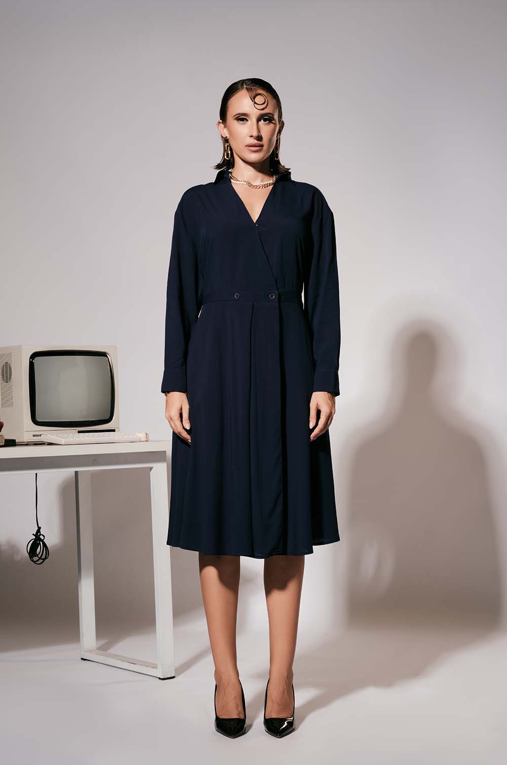 Wraparound Midi Dress Blue