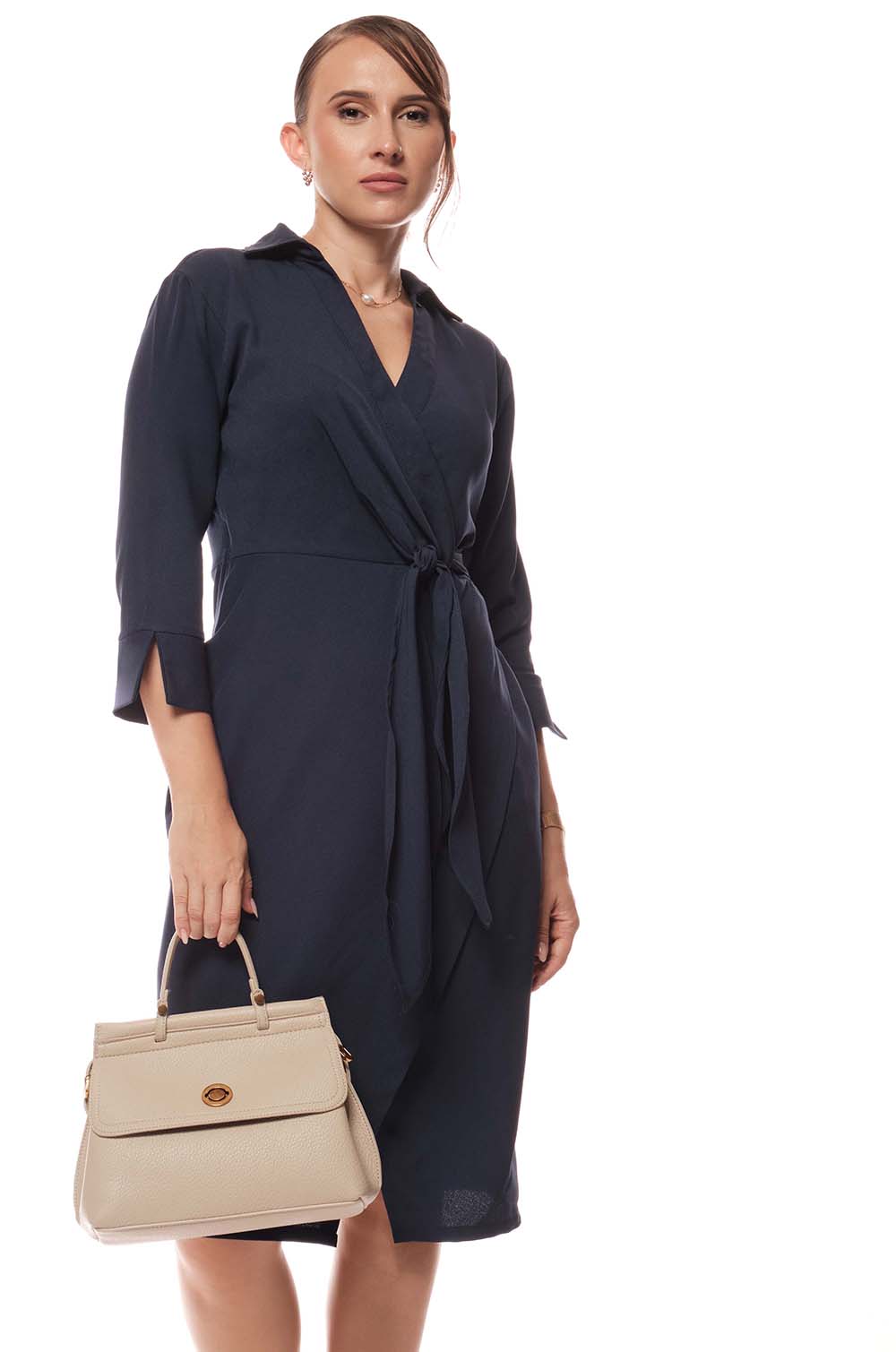 Mock Wraparound Dress - Blue