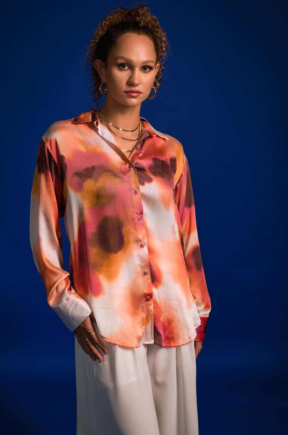 Crinkle Satin Oversized Shirt