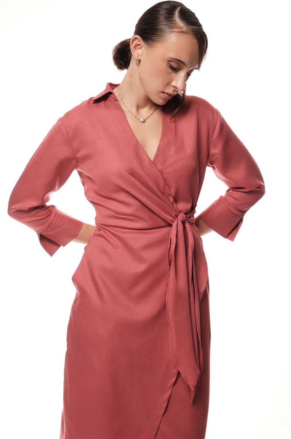 Mock Wraparound Dress - PINK