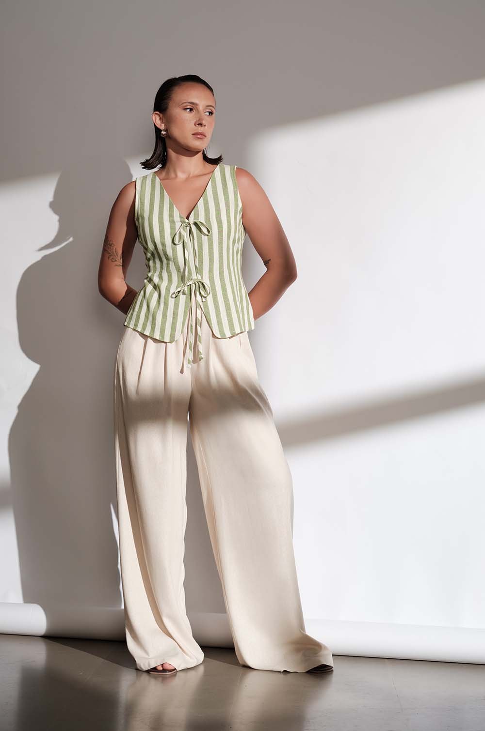 STRIPED WAIST COAT - GREEN