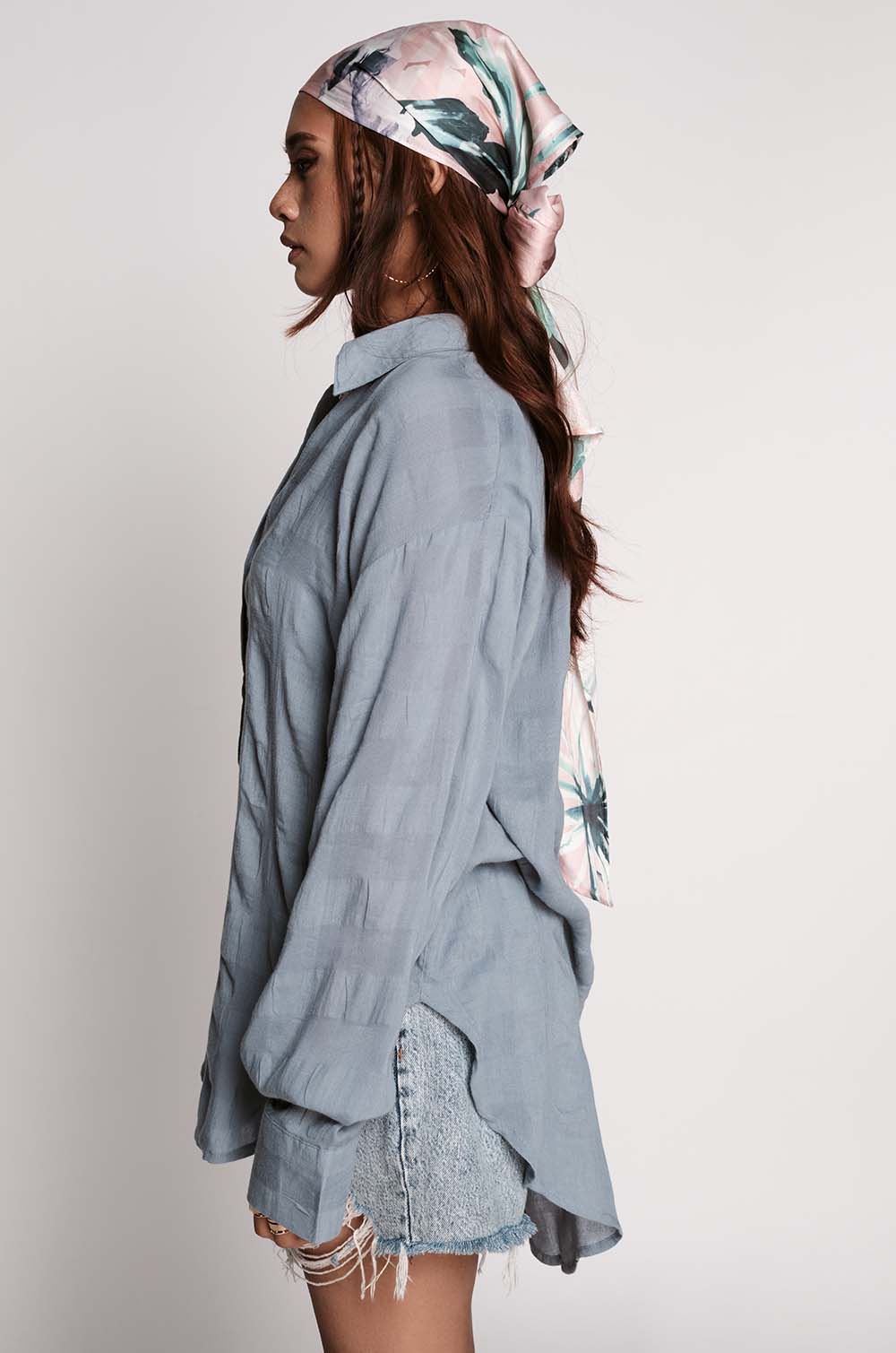 Textured Oversized Shirt- Dusty Blue