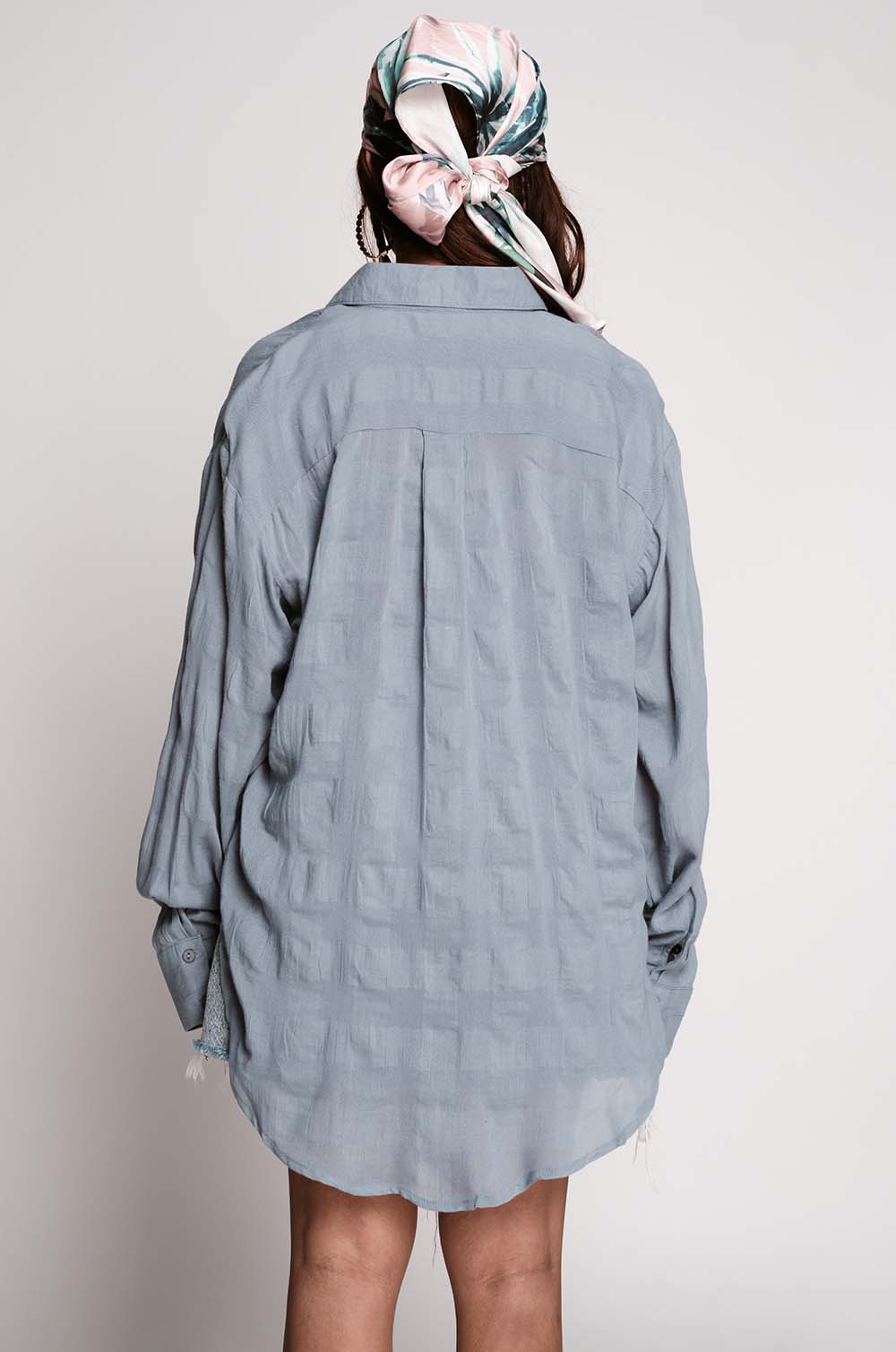 Textured Oversized Shirt- Dusty Blue