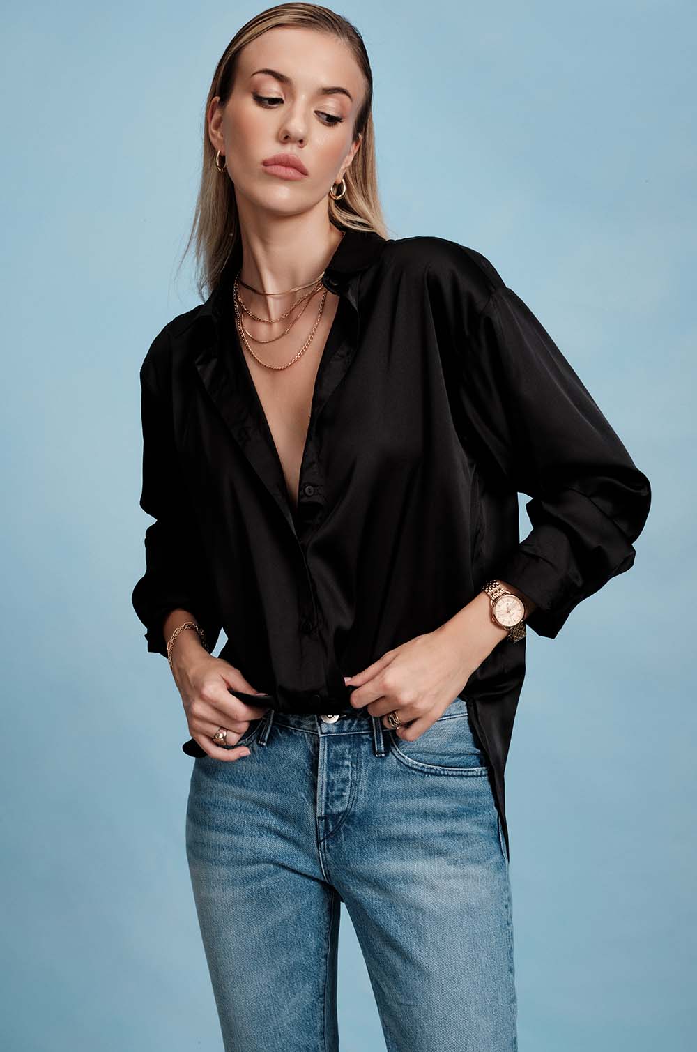 Satin Oversized Shirt - Black