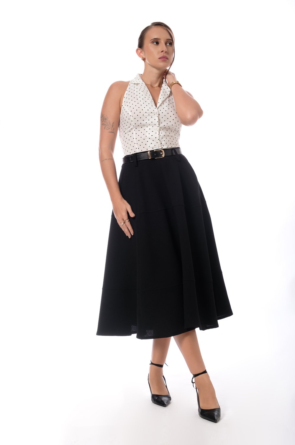 A-LINE CIRCLE MIDI SKIRT - BLACK