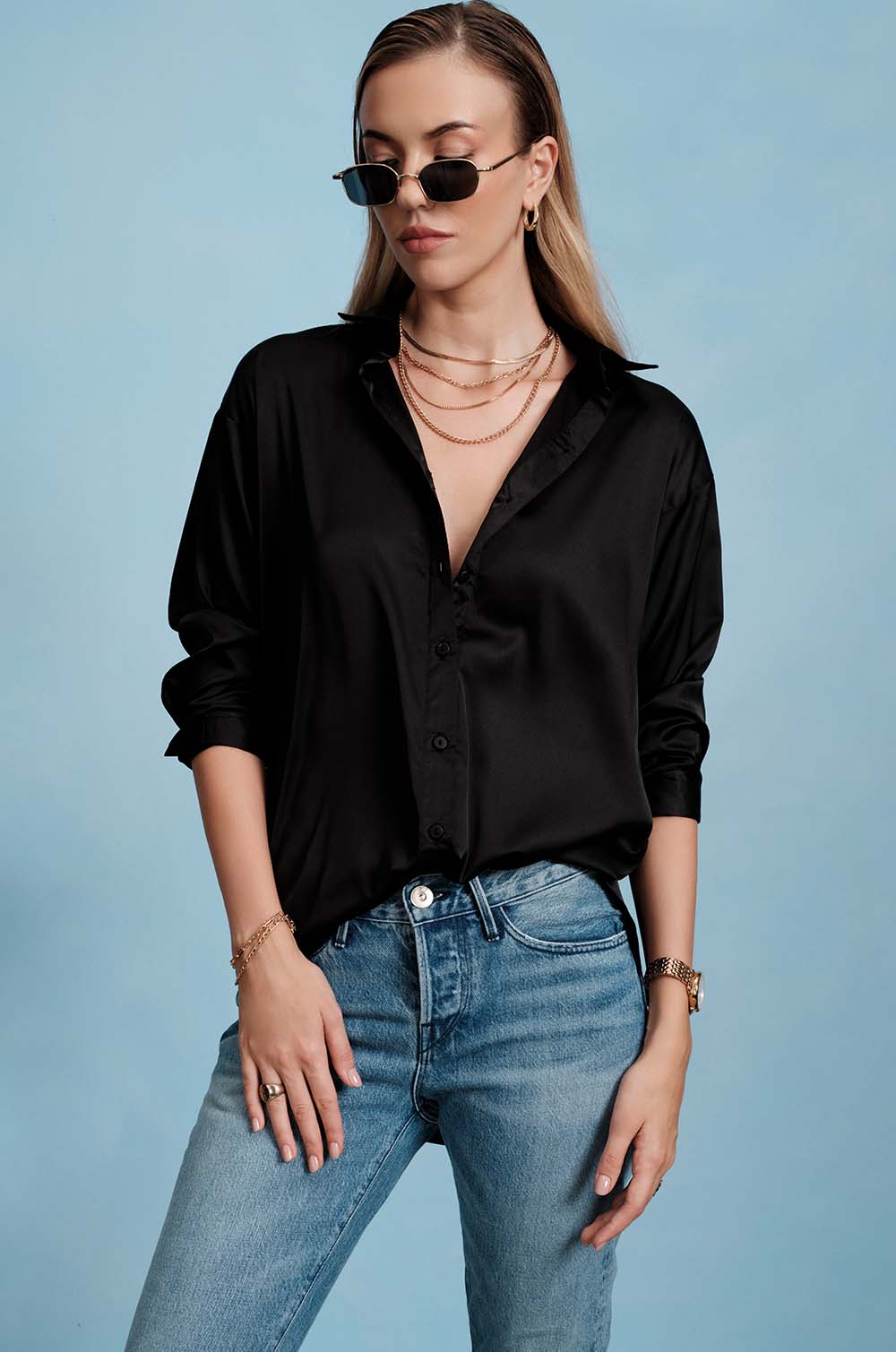 Satin Oversized Shirt - Black